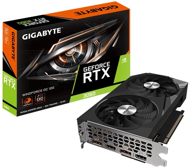 Main image of GIGABYTE GeForce RTX 3060 WINDFORCE OC 12G (rev. 2.0) Graphics Card, 2X WINDFORCE Fans, 12GB 192-bit GDDR6, GV-N3060WF2OC-12GD Rev2.0 Video Card