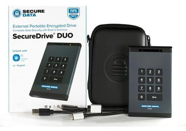 Alt view image 2 of 5 - ClevX SecureData SecureDrive Duo 500GB SSD Hardware Encrypted USB 3.0 External Drive, Keypad & Phone App Unlock, FIPS 140-2 Level 3, TAA Compliant, Mac & Windows, Free Antivirus