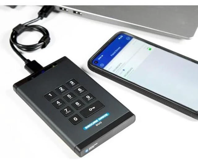 Alt view image 5 of 5 - ClevX SecureData SecureDrive Duo 500GB SSD Hardware Encrypted USB 3.0 External Drive, Keypad & Phone App Unlock, FIPS 140-2 Level 3, TAA Compliant, Mac & Windows, Free Antivirus