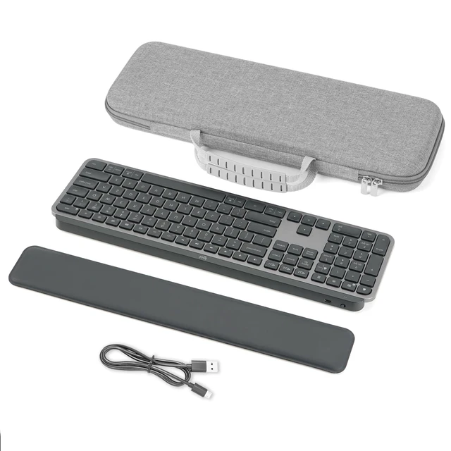 Alt view image 3 of 5 - Geekria Keyboard Carrying Case, Compatible with Logitech MX Keys S/MX Keys Advanced, EVA Hard Shell Travel Bag (Light Gray)