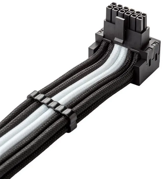 Alt view image 2 of 4 - CableMod E-Series Pro ModFlex Sleeved 12V-2x6 12VHPWR 90 StealthSense PCIe Cable for EVGA G/G+ / P/P+ / T - Variant B (Black + White, 16-pin to Triple 8-pin, 60cm)