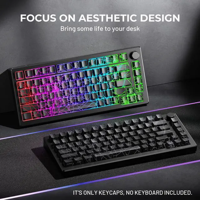 Alt view image 2 of 5 - HITIME x XVX Spider Web Keycaps 60 75 100 Percent - Shine Through Keycaps w/IMD Tech, for Mechanical Keyboards, Full 118 Key Set, OEM Profile, Lines Backlit, Side Printed - Black
