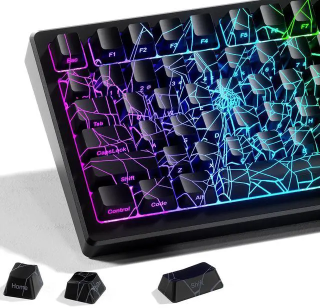 Main image of HITIME x XVX Spider Web Keycaps 60 75 100 Percent - Shine Through Keycaps w/IMD Tech, for Mechanical Keyboards, Full 118 Key Set, OEM Profile, Lines Backlit, Side Printed - Black