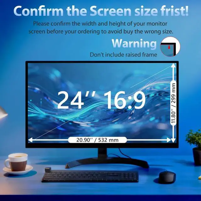 Alt view image 2 of 5 - 24 Inch Computer Privacy Screen Filter for 16:9 Aspect Ratio Widescreen Monitor, Eye Protection Anti Blue Light Privacy Shield and Anti-Glare Protector, Removable Anti-Scratch 24in Protector Film