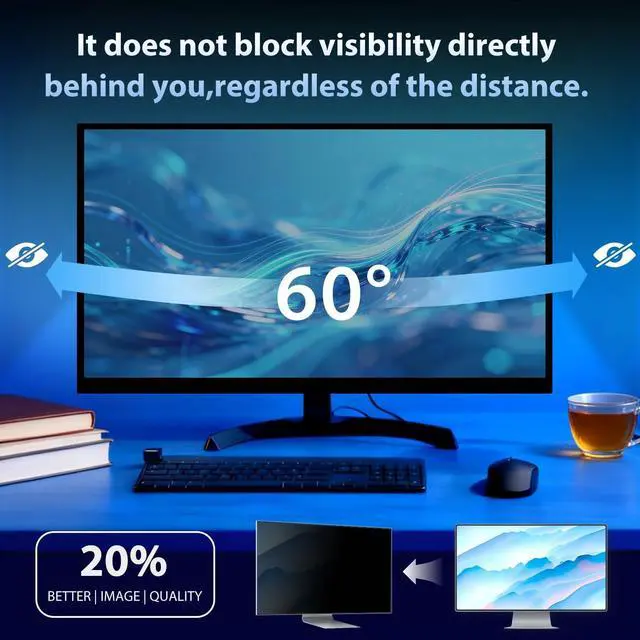 Alt view image 3 of 5 - 24 Inch Computer Privacy Screen Filter for 16:9 Aspect Ratio Widescreen Monitor, Eye Protection Anti Blue Light Privacy Shield and Anti-Glare Protector, Removable Anti-Scratch 24in Protector Film