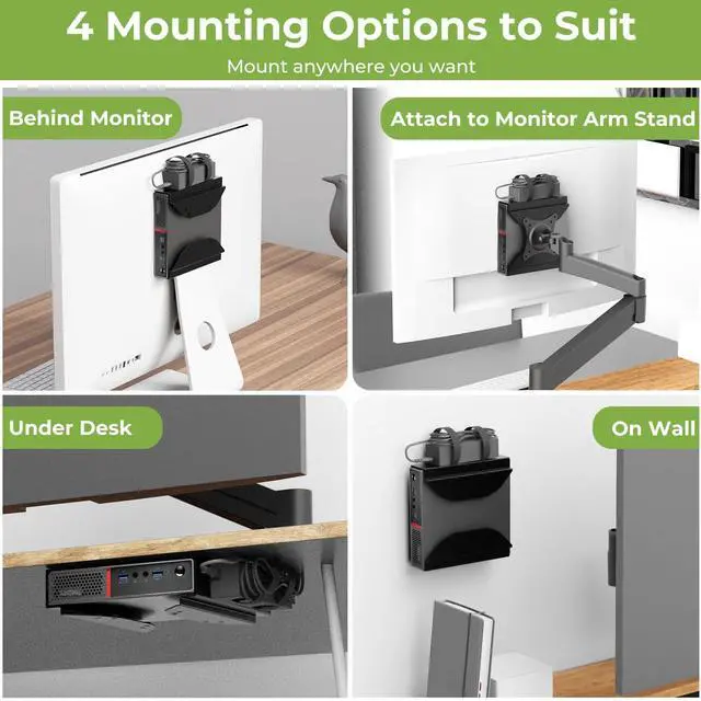 Alt view image 4 of 5 - Dinghosen Mini PC Vesa Mount for Lenovo ThinkCentre M600, M700, M710Q, M715Q, M720Q, M800z, M900, M910Q, M73, Black Metal Mounting Bracket with Mouse Pad, Wall/Under Desk/VESA Mount