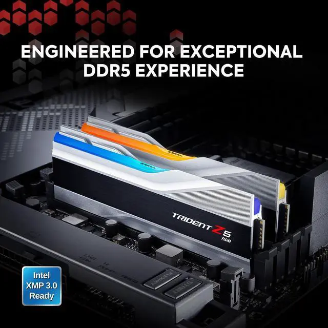 Alt view image 2 of 5 - G.SKILL Trident Z5 RGB Series DDR5 RAM (Intel XMP 3.0) 32GB (2x16GB) 6000MT/s CL30-40-40-96 1.35V Desktop Computer Memory U-DIMM - Metallic Silver (F5-6000J3040F16GA2-TZ5RS)