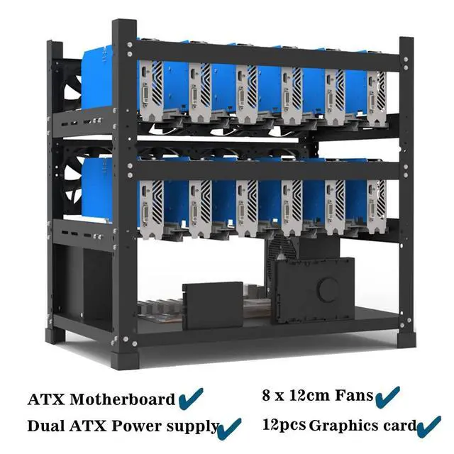 Mining Rig Frame for 12GPU, Steel Open Air Miner Mining Frame Rig Case ...