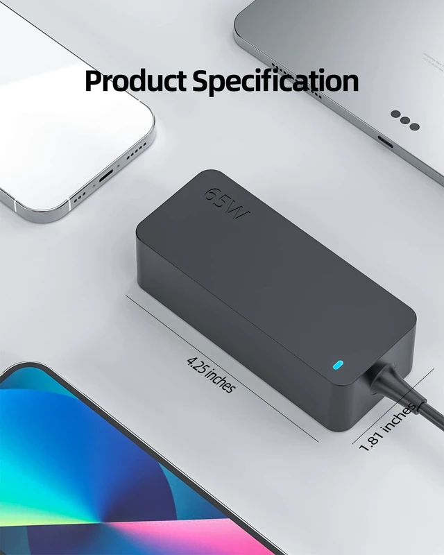 Alt view image 5 of 5 - 65W USB C Charger Fit for Dell Pro 13 14 16 Plus PB14/16250 DB04/06250 DB14/16250 PC14250 PC16250/255 PB13250/255, Pro 13 14 Premium PA13/14250/14260 Rugged RA13/14250 Power Laptop Adapter Cord