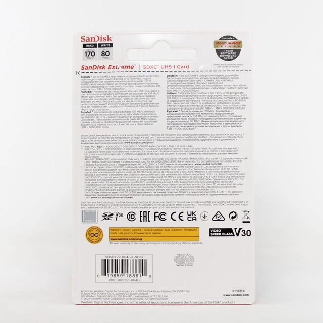 Alt view image 4 of 4 - SanDisk 64GB Extreme SDXC UHS-I Memory Card - 150MB/s, C10, U3, V30, 4K UHD, SD Card - SDSDXV6-064G-GNCIN