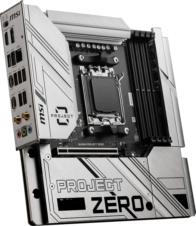 Alt view image 4 of 5 - MSI B650M Project Zero Gaming Motherboard (AMD Ryzen 9000/8000/7000 Series Processors, AM5, DDR5, PCIe 4.0, M.2 Slots, SATA 6Gb/s, USB 3.2 Gen 2, HDMI/DP, Wi-Fi 6E, Bluetooth 5.3, 2.5Gbps LAN, mAT