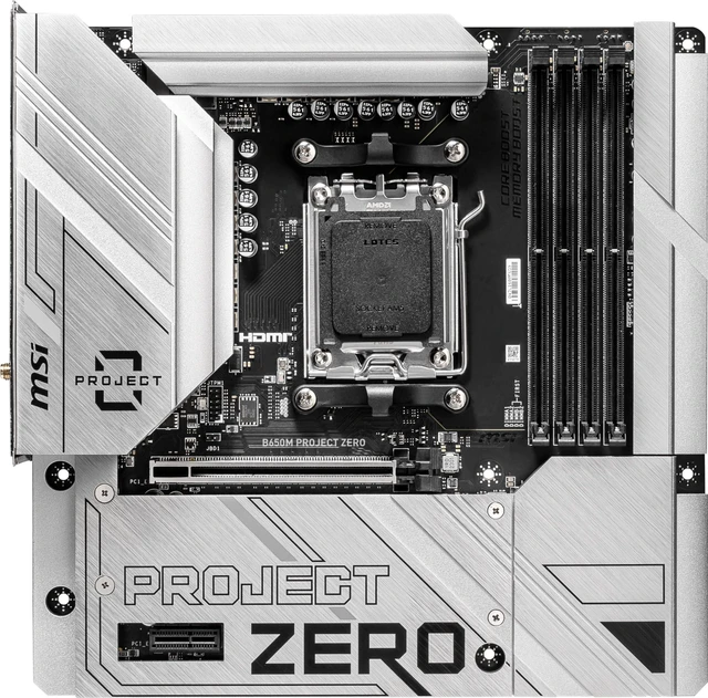 Alt view image 2 of 5 - MSI B650M Project Zero Gaming Motherboard (AMD Ryzen 9000/8000/7000 Series Processors, AM5, DDR5, PCIe 4.0, M.2 Slots, SATA 6Gb/s, USB 3.2 Gen 2, HDMI/DP, Wi-Fi 6E, Bluetooth 5.3, 2.5Gbps LAN, mAT