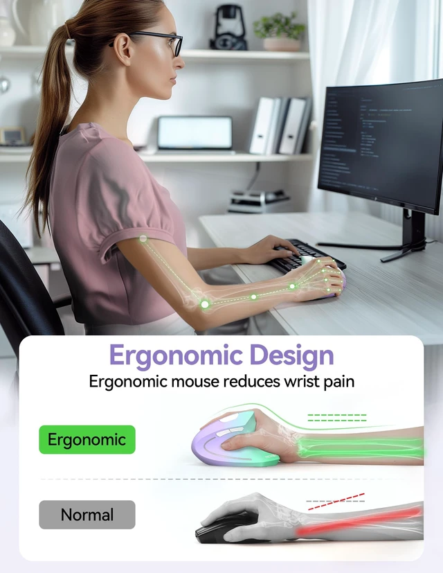 Alt view image 2 of 5 - TECKNET Wireless Ergonomic Mouse, Rechargeable Wireless Vertical Mouse