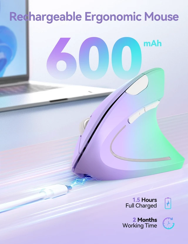 Alt view image 3 of 5 - TECKNET Wireless Ergonomic Mouse, Rechargeable Wireless Vertical Mouse