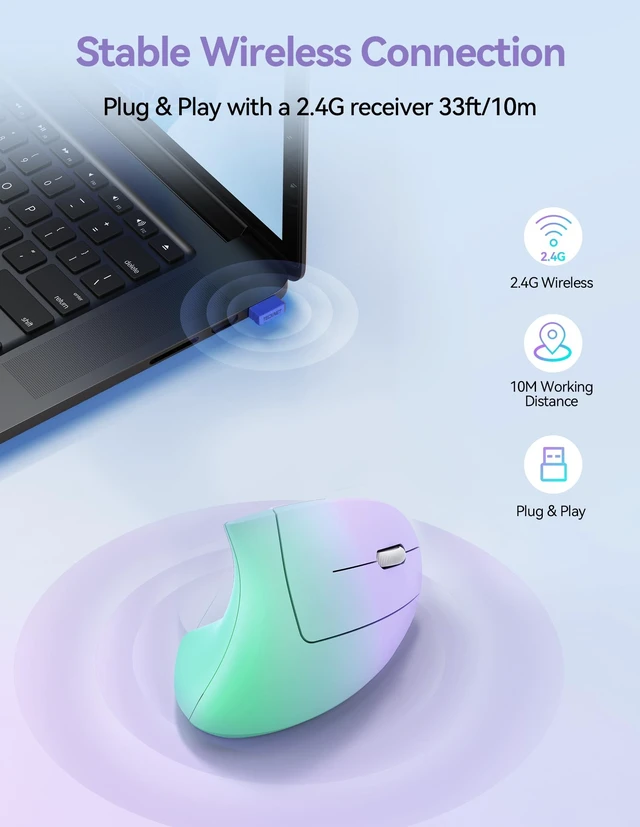 Alt view image 4 of 5 - TECKNET Wireless Ergonomic Mouse, Rechargeable Wireless Vertical Mouse