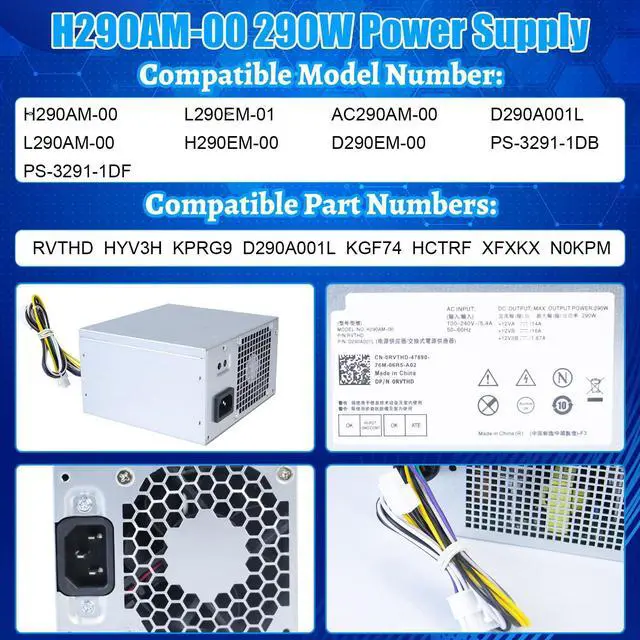 Alt view image 2 of 5 - AC290AM-00 H290AM-00 HYV3H L290AM-00 290W Power Supply PS-3291-1DF PSU Compatible with Dell Optiplex 3020 7020 9020/ Precision T1700/ PowerEdge T20 MT RVTHD KPRG9 HYV3H AC290AM-00 D290A001L H290EM-