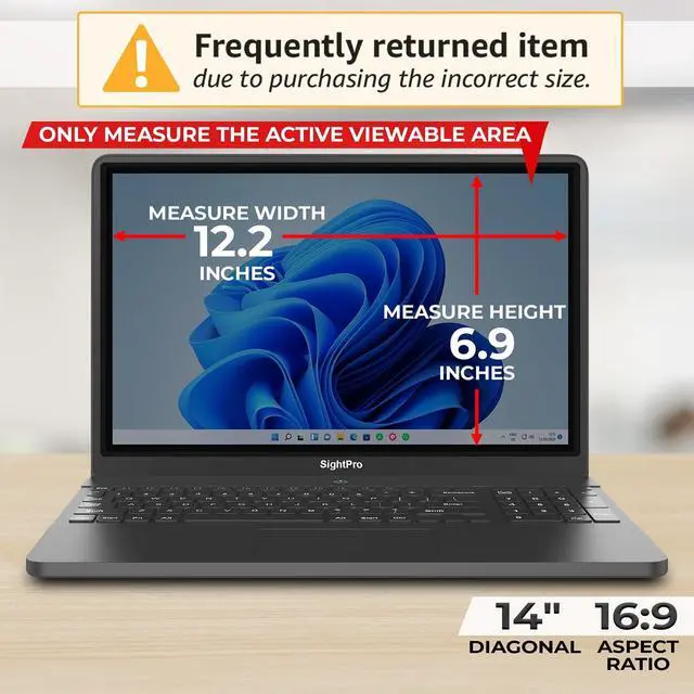 Alt view image 2 of 5 - SightPro 14 Inch 16:9 Laptop Privacy Screen Filter - Privacy Shield and Anti-Glare Protector (Not Magnetic)
