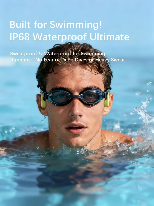 Alt view image 2 of 5 - Essonio Ultra-Lightweight (26g) Bone Conduction Headphones, Bluetooth 5.3 Wireless Open-Ear Headphones with 16GB MP3, IP68 Waterproof for Swimming, 8H Battery, Secure for Running, Sports WhiteR