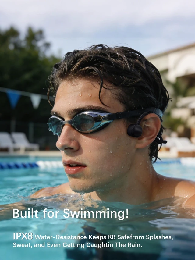 Alt view image 2 of 5 - Essonio Bone Conduction Headphones IP68 Waterproof, Black
