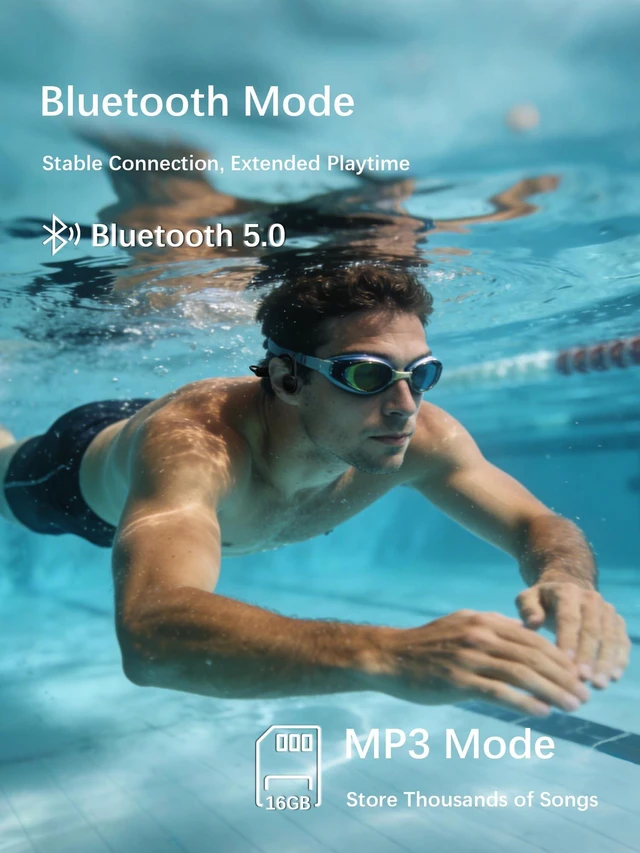 Alt view image 5 of 5 - Essonio Bone Conduction Headphones IP68 Waterproof, Black