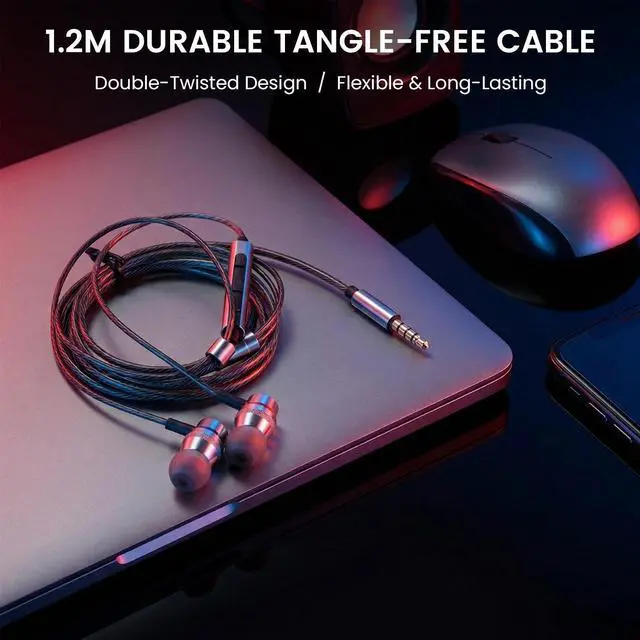 Alt view image 4 of 5 - HIFI WALKER 3.5mm Wired Earbuds with Microphone, Hi-Res in-Ear Headphones with 9.2mm Dynamic Driver, Aluminum Metal Earphones with Inline Control for Phone, Laptop, Tablet, Gaming