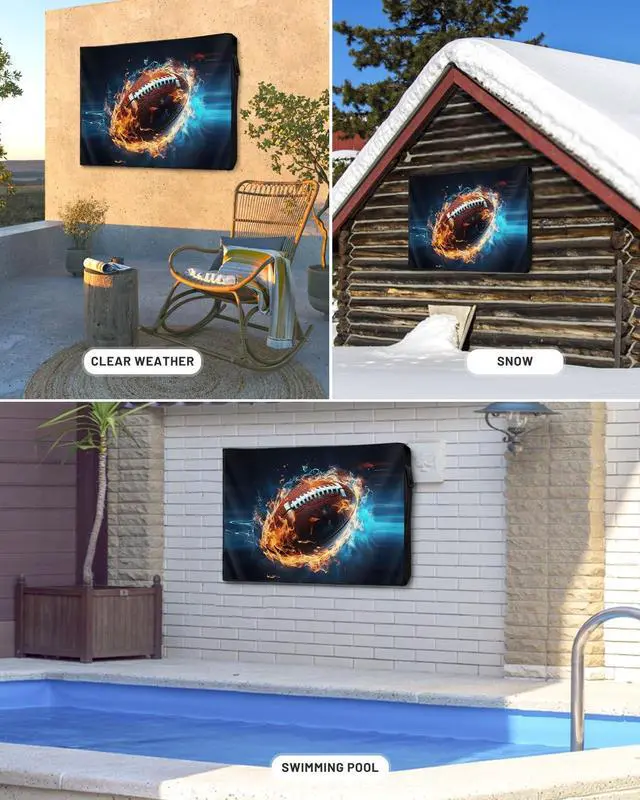 Alt view image 4 of 5 - Singingin Outdoor TV Cover Waterproof Weatherproof 60 to 65 Inch, Sport Football with Fire Outside TV Covers with Zipper Flap, TV Screen Protectors for LED LCD OLED Television