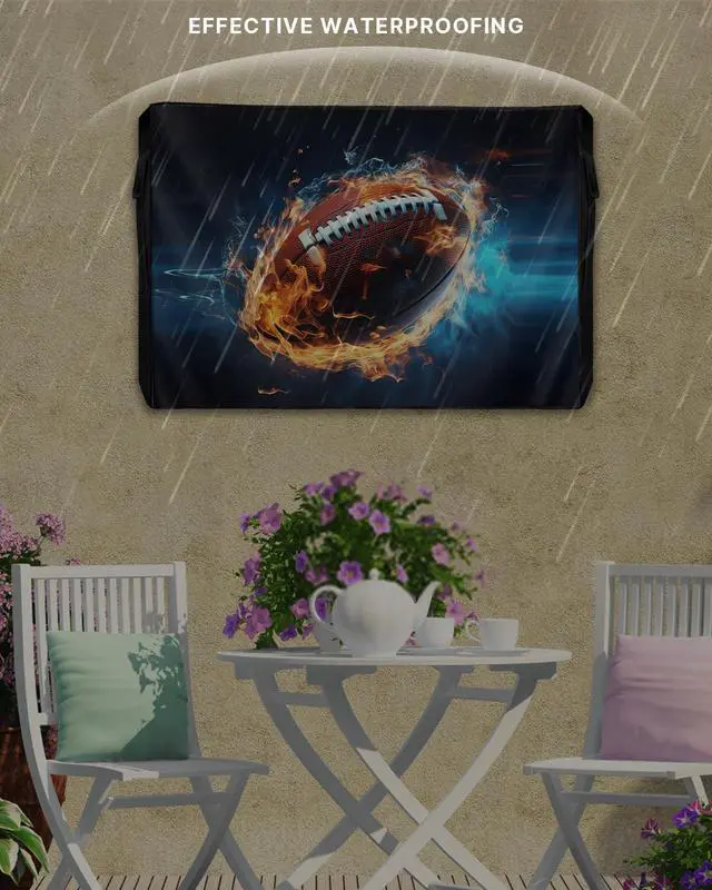Alt view image 3 of 5 - Singingin Outdoor TV Cover Waterproof Weatherproof 60 to 65 Inch, Sport Football with Fire Outside TV Covers with Zipper Flap, TV Screen Protectors for LED LCD OLED Television