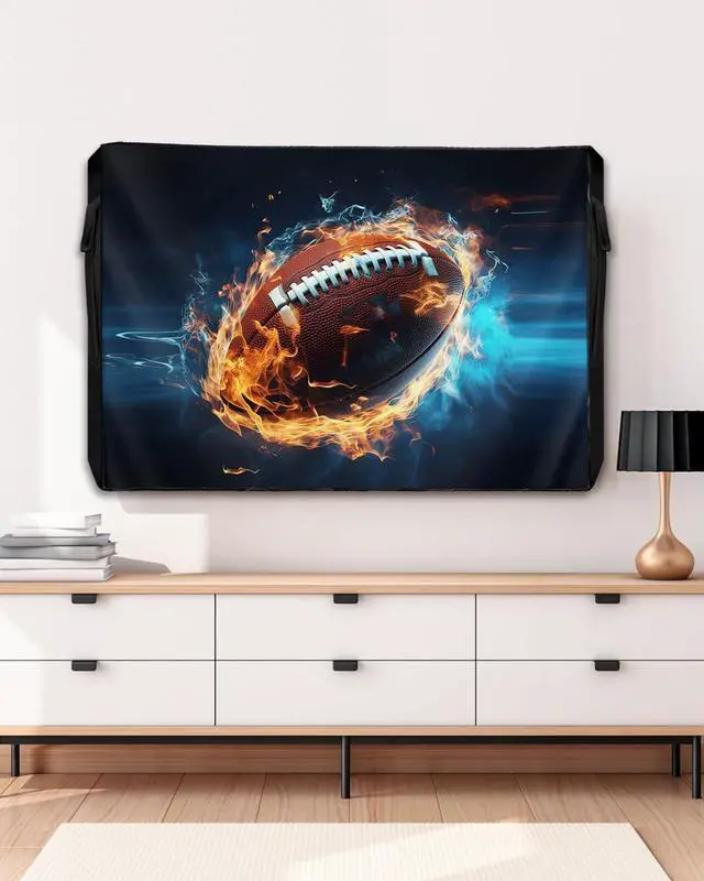 Alt view image 5 of 5 - Singingin Outdoor TV Cover Waterproof Weatherproof 60 to 65 Inch, Sport Football with Fire Outside TV Covers with Zipper Flap, TV Screen Protectors for LED LCD OLED Television