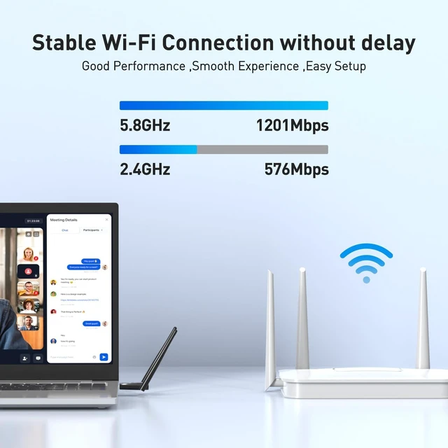 Alt view image 2 of 5 - VF-Bivine USB 3.0 WiFi Adapter for Desktop PC AX1800 WiFi 6 Dual-Band Plug and Play Wireless Network Adapter with 2.4GHz, 5GHz, 2High Gain Antenna, OFDMA, MU-MIMO,WPA3, Supports Windows 11/10