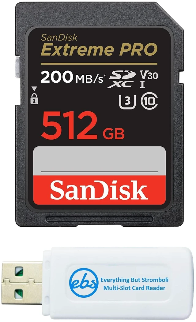 Main image of SanDisk 512GB SD Extreme Pro SDXC Memory Card Compatible with Nikon Z5II, Z6III and Z50II Mirrorless Cameras (SDSDXXD-512G-GN4IN) Bundle with (1) Everything But Stromboli MicroSDXC & SD Card Reader