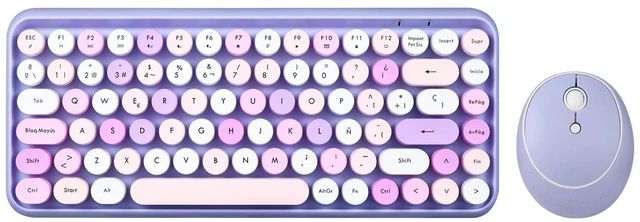 Main image of Perixx PERIDUO-713PP ES Set de raton y Mini teclado inalambrico 2.4 GHz, Teclas redondas Estilo Retro, para PC y Tablet, Morado Pastel, Espanol QWERTY