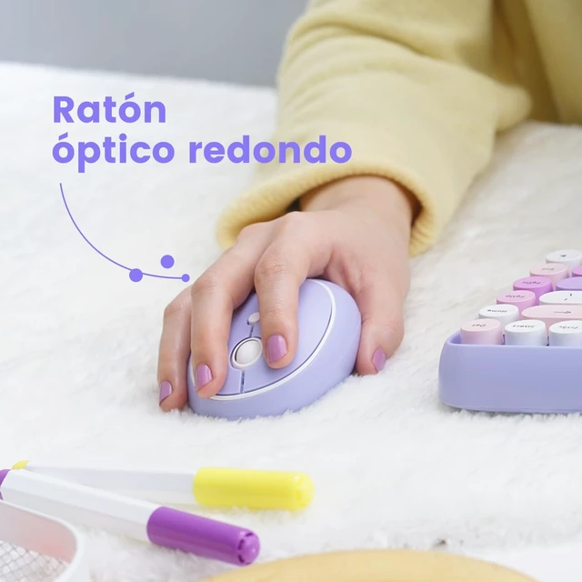 Alt view image 4 of 5 - Perixx PERIDUO-713PP ES Set de raton y Mini teclado inalambrico 2.4 GHz, Teclas redondas Estilo Retro, para PC y Tablet, Morado Pastel, Espanol QWERTY