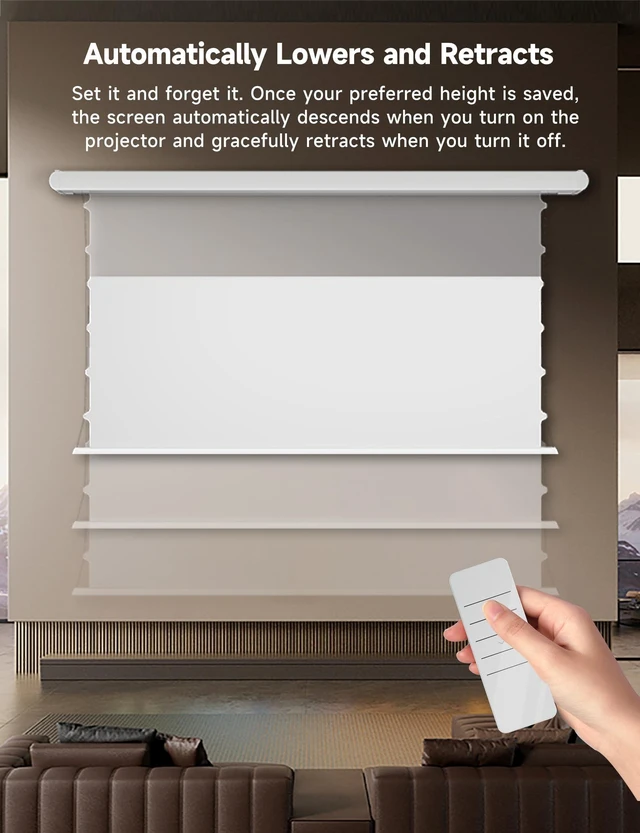 Alt view image 5 of 5 - 100" PureVision Motorized Projector Screen with Laser Speckle Reduction,Movie Screen 4K/8K UHD Ready Auto-Sync for Long Throw Projectors,20" Adjustable Drop and Black Backing for Enhanced Contrast