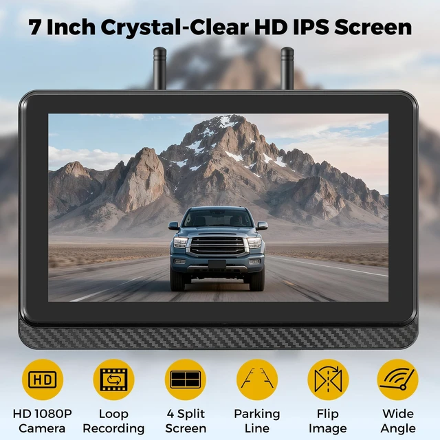 Alt view image 2 of 5 - Wireless Backup Camera for Truck RV with 7" Monitor and AHD 1080P Camera