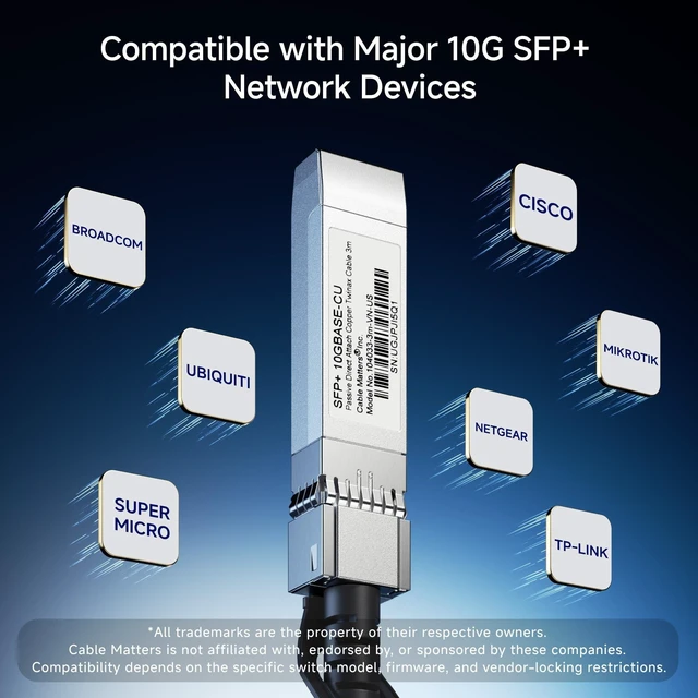Alt view image 4 of 5 - Cable Matters 10Gbps DAC Twinax SFP+ Cable, 5m/16.4ft