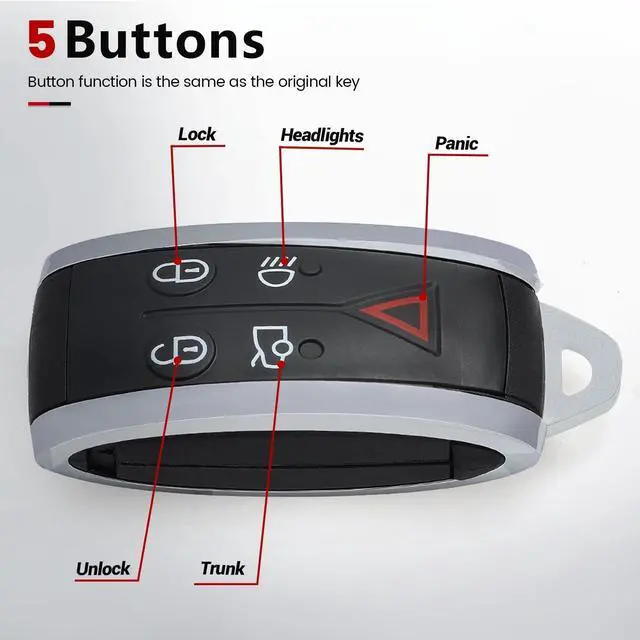 Alt view image 5 of 5 - Beefunny Smart Remote Key Fob Replacement for Jaguar XF XFR XK XKR XJ8 XK8 2006-2013 FCC ID:KR55WK49244,KR55WK45694 315MHz (1)