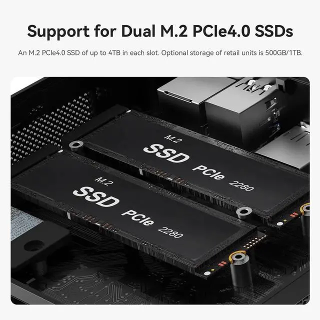 Alt view image 3 of 4 - Beelink Mini PC SER5 MAX Mini PC Ryzen 7 6800U 8C 16T (2.7~4.7GHz) 24GB LPDDR5 500GB NVME SSD/WiFi 6/BT 5.2/Typc 3.0+HDMI+DP 4K@60Hz 3 Screen Output, Support M.2 2280 Dual PCIe 4.0