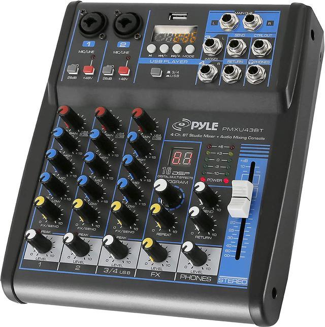Professional Audio Mixer Sound Board Console System Interface 4 Channel  Digital USB Bluetooth MP3 Computer Input 48V Phantom Power Stereo DJ Studio 