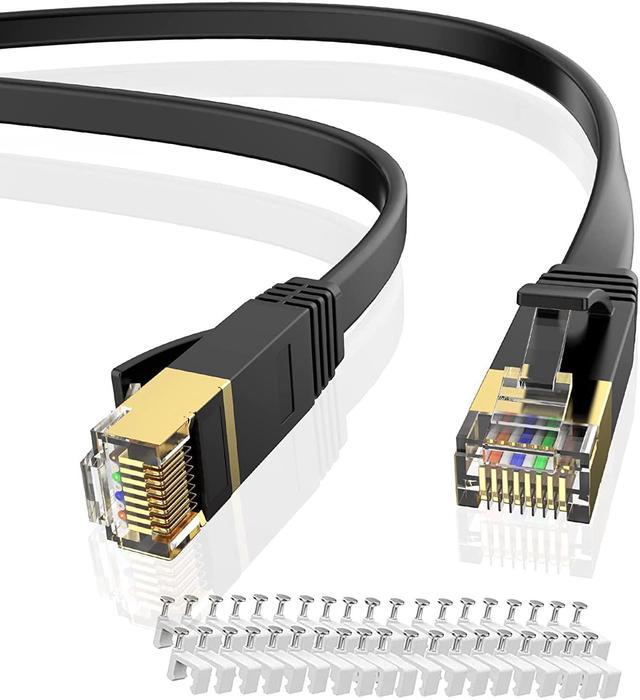 Cat Ethernet Cable 50 ft, Shielded 10Gbps 600MHz, Support Cat Network,  Solid Flat Internet Computer Patch Cord, High Speed LAN Wire for Any Device  with an RJ45 Port, Black