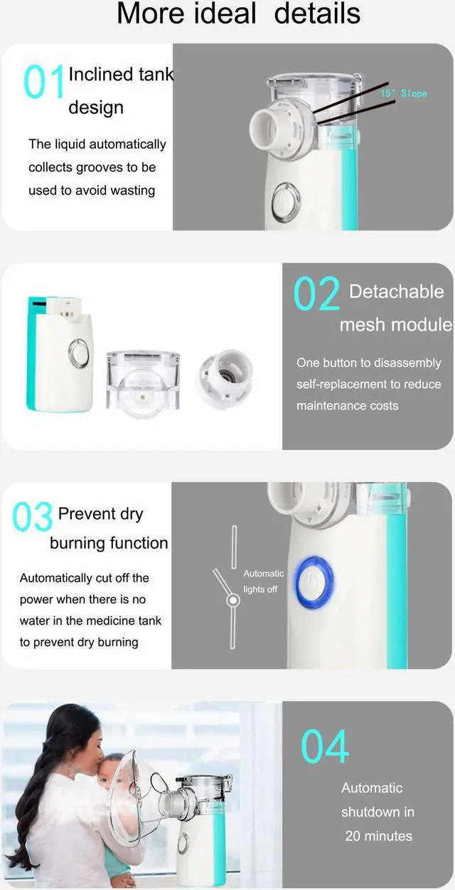 Alt view image 6 of 7 - Mericonn Mesh Nebulizer  Handheld Machine for Adults and Kids , Portable Atomizer Travel and Home Use  Improve lung and respiratory
