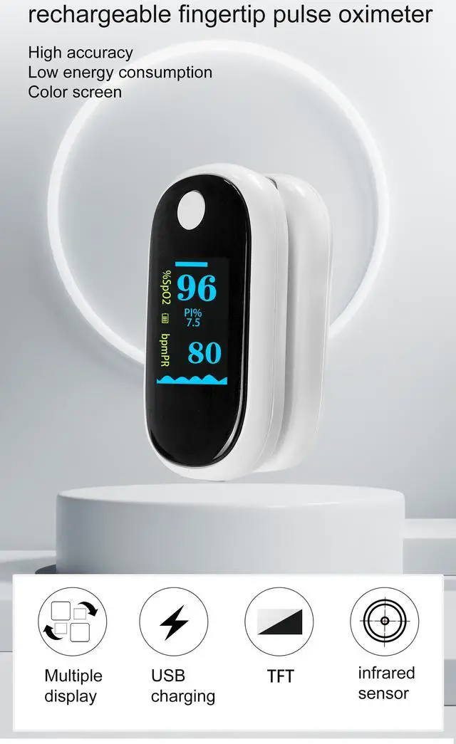Alt view image 4 of 7 - Mericonn Fingertip Pulse Oximeter Accurate, Fast Spo2 Readings & Heart Rate Monitoring Rechargeable Ideal for Health-conscious Individuals