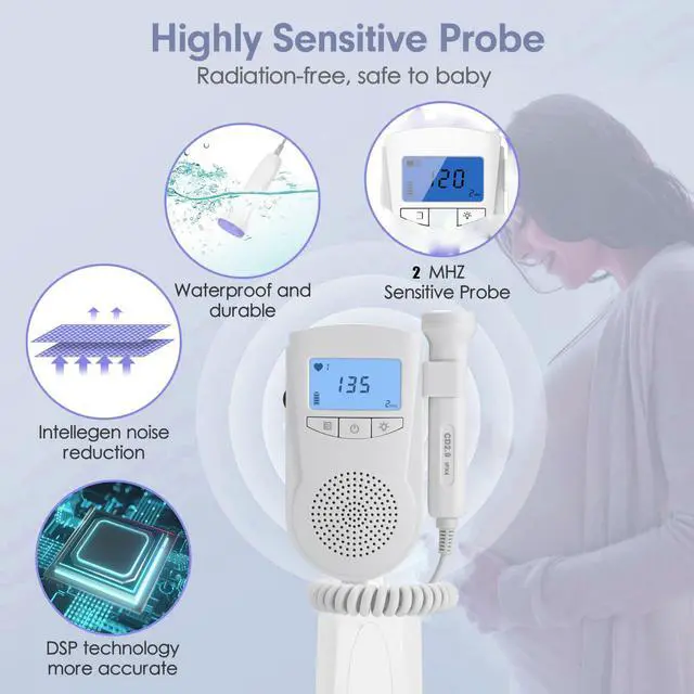 Alt view image 3 of 7 - Portable fetal doppler Baby Heart Rate Monitor For Pregnant Women Home Use
