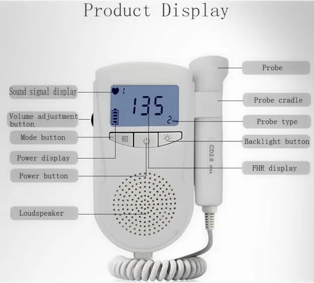 Alt view image 4 of 7 - Portable fetal doppler Baby Heart Rate Monitor For Pregnant Women Home Use