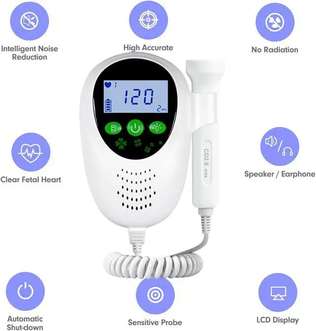 Alt view image 2 of 7 - Household Pregnant Fetal Doppler Baby Heartbeat Monitor Fetal Doppler