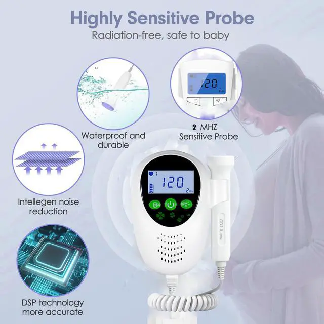 Alt view image 3 of 7 - Household Pregnant Fetal Doppler Baby Heartbeat Monitor Fetal Doppler