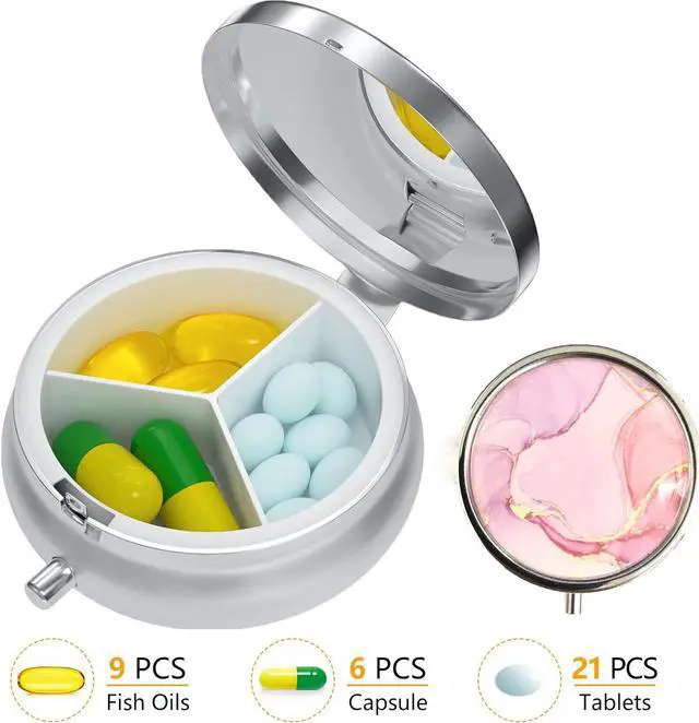 Main image of Mericonn Pill Box 3 Compartment Small Pill Case for Purse & Pocket Cute Pill Organizer Travel Pillbox Pill Container Holder to Hold Vitamins Medication
