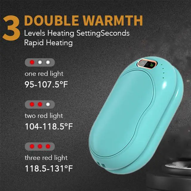 Alt view image 3 of 6 - Mericonn Hand Warmers Rechargeable 2 Pack 5000mAh Electric Portable Pocket Warmer 2-in-1 Electric Hand Warmer with Digital Display Green