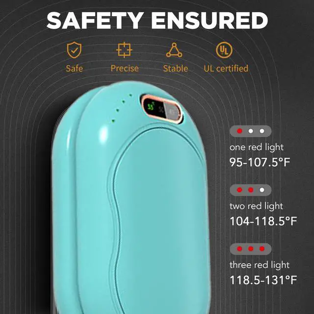 Alt view image 4 of 6 - Mericonn Hand Warmers Rechargeable 2 Pack 5000mAh Electric Portable Pocket Warmer 2-in-1 Electric Hand Warmer with Digital Display Green