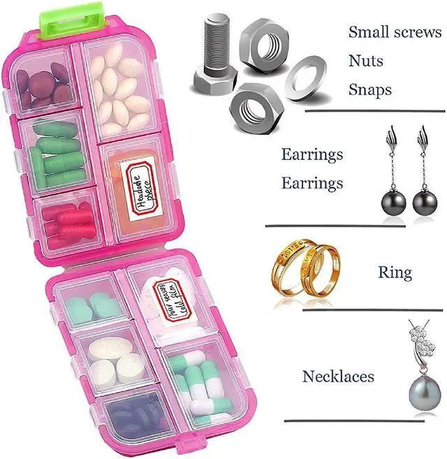 Alt view image 4 of 5 - Mericonn Travel Pill Organizer Box 10 Compartments Small Pill Case Medicine Kit Portable Pocket Purse Pharmacy Daily Weekly Vitamin Supplement Medication Holder