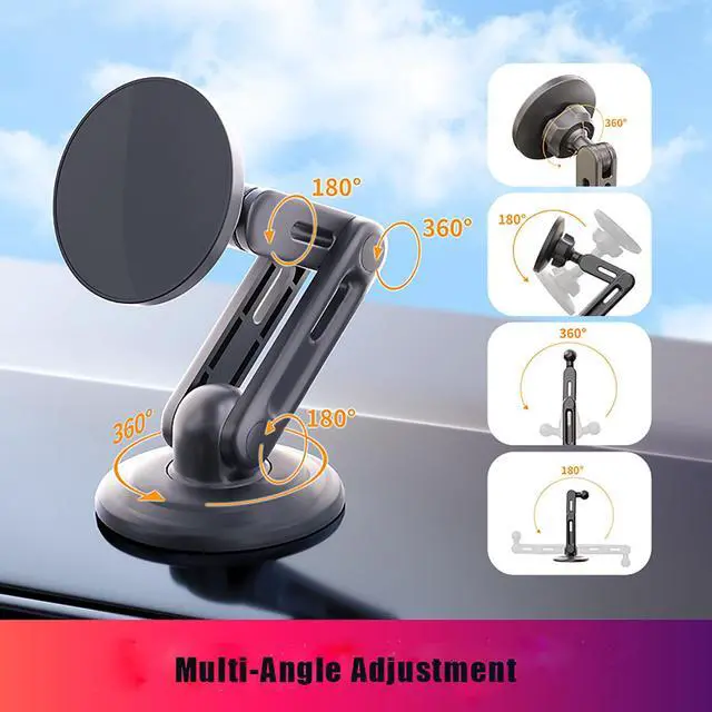Alt view image 3 of 6 - Mericonn Car Magnetic Phone Mount Holder Dashboard Windshield Industrial-Strength Suction Cup with Adjustable Telescopic Arm 8 Strong Magnets for All Cell Phones